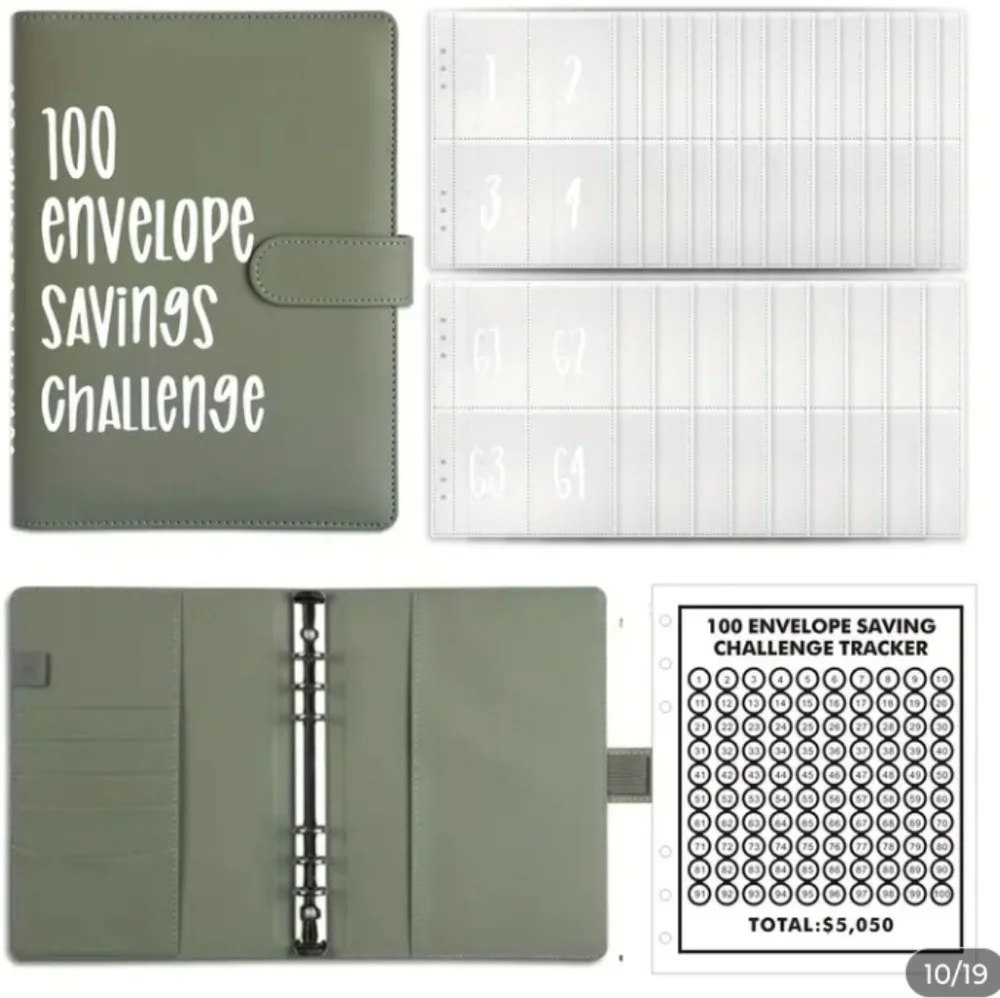 Budget Planner 100 Envelope Savings Challenge Binder - Dark Green